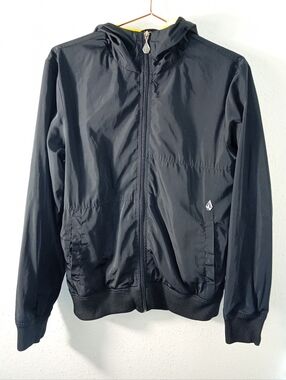 Men's Volcom Black Hooded Windbreaker Jacket with Logo sz M